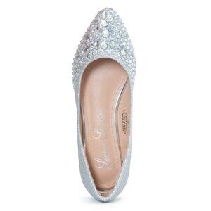 Lauren Lorraine Kelsey Women’s Silver Rhinestone Flats Pointed Toe Shoes 6.5 ✅